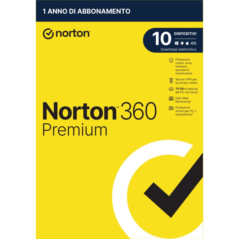 NortonLifeLock Norton 360 Premium 2024 | Antivirus per 10 dispositivi | Licenza di 1 anno | Secure VPN e Password Manager | PC,