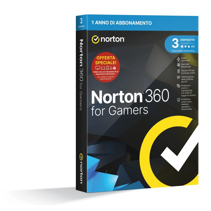 NortonLifeLock Norton 360 for Gamers 2024 | Antivirus per 3 Dispositivi | Licenza di 1 anno | PC, Mac, tablet e smartphone