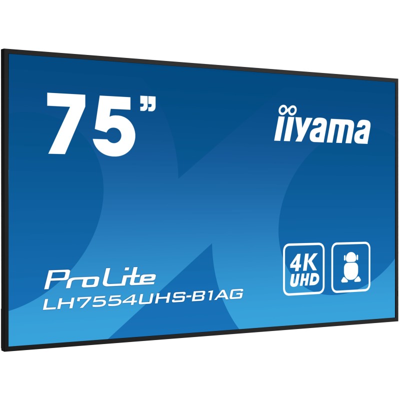 iiyama LH7554UHS-B1AG visualizzatore di messaggi Pannello piatto per segnaletica digitale 190,5 cm (75") LCD Wi-Fi 500 cd m² 4K