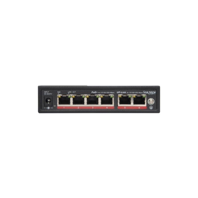 Vultech Security Switch PoE+ Gigabit 4 porte 10 100 1000 GE + 2 porte Uplink 10 100 1000 GE 60W AI SMART