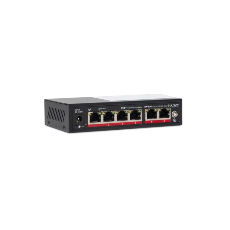 Vultech Security Switch PoE+ Gigabit 4 porte 10 100 1000 GE + 2 porte Uplink 10 100 1000 GE 60W AI SMART