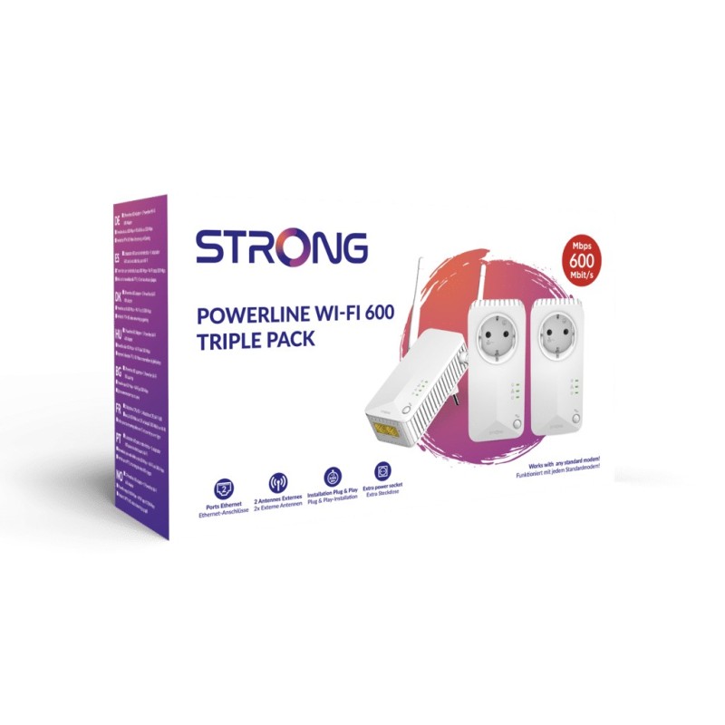 Strong Powerline WiFi 600 Triple Pack V2 600 Mbit s Collegamento ethernet LAN Wi-Fi Bianco 3 pz