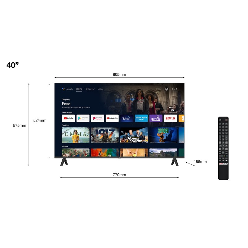 TCL Serie S54 Smart TV Full HD 40" 40S5400A, HDR 10, Dolby Audio, Multisound, Android TV