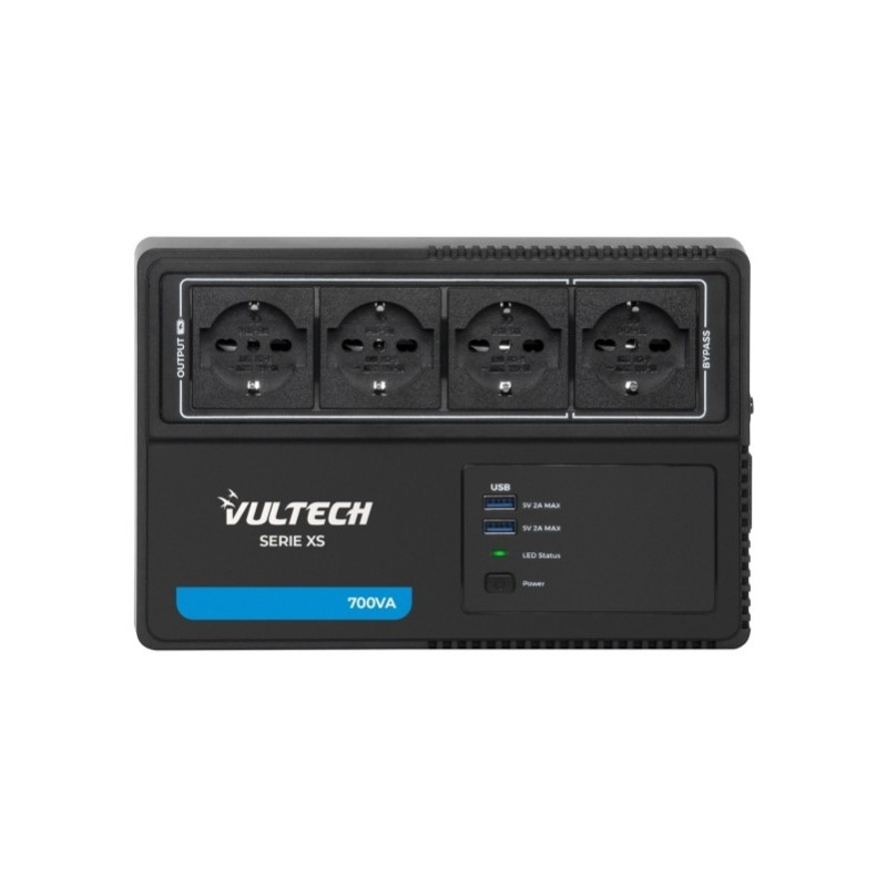 Vultech UPS700VA-XS - Gruppo di continuità 700VA 4x Bipasso Schuko + 2x USB