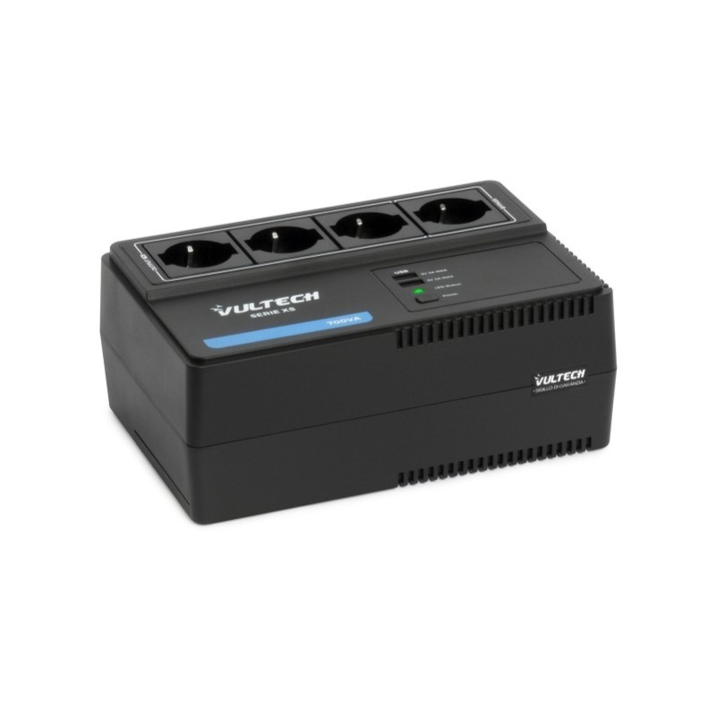 Vultech UPS700VA-XS - Gruppo di continuità 700VA 4x Bipasso Schuko + 2x USB