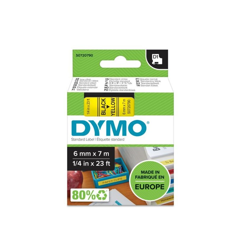 DYMO D1 - Standard Etichette - Nero su giallo - 6mm x 7m