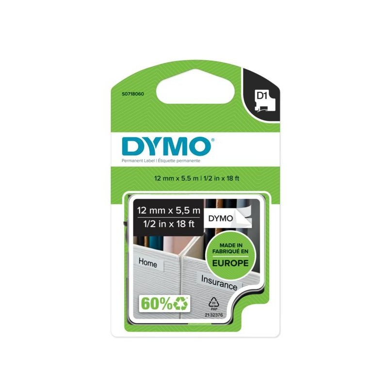 DYMO D1 - Durable Etichette - Nero su bianco - 12mm x 5.5m