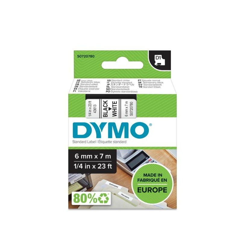 DYMO D1 - Standard Etichette - Nero su bianco - 6mm x 7m