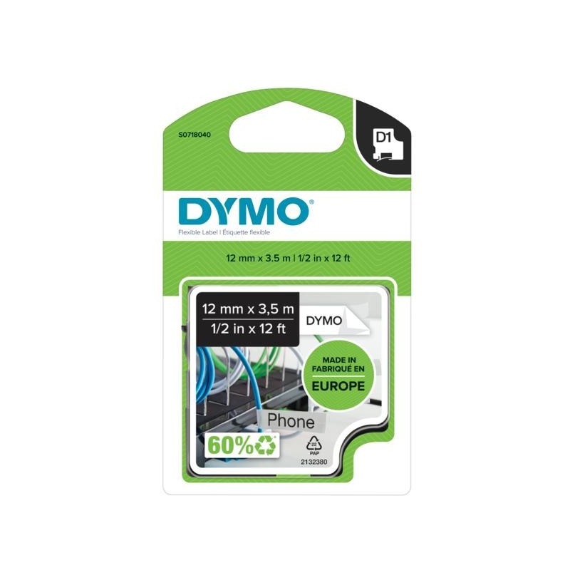 DYMO D1 - Durable Etichette - Nero su bianco - 12mm x 5.5m