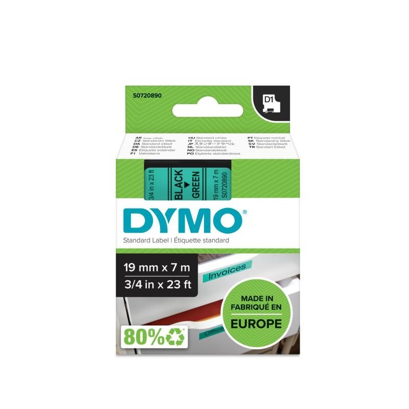 DYMO D1 - Standard Etichette - Nero su verde - 19mm x 7m