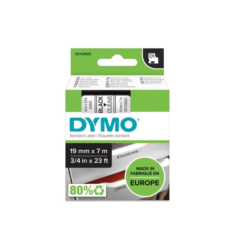 DYMO D1 - Standard Etichette - Nero su trasparente - 19mm x 7m