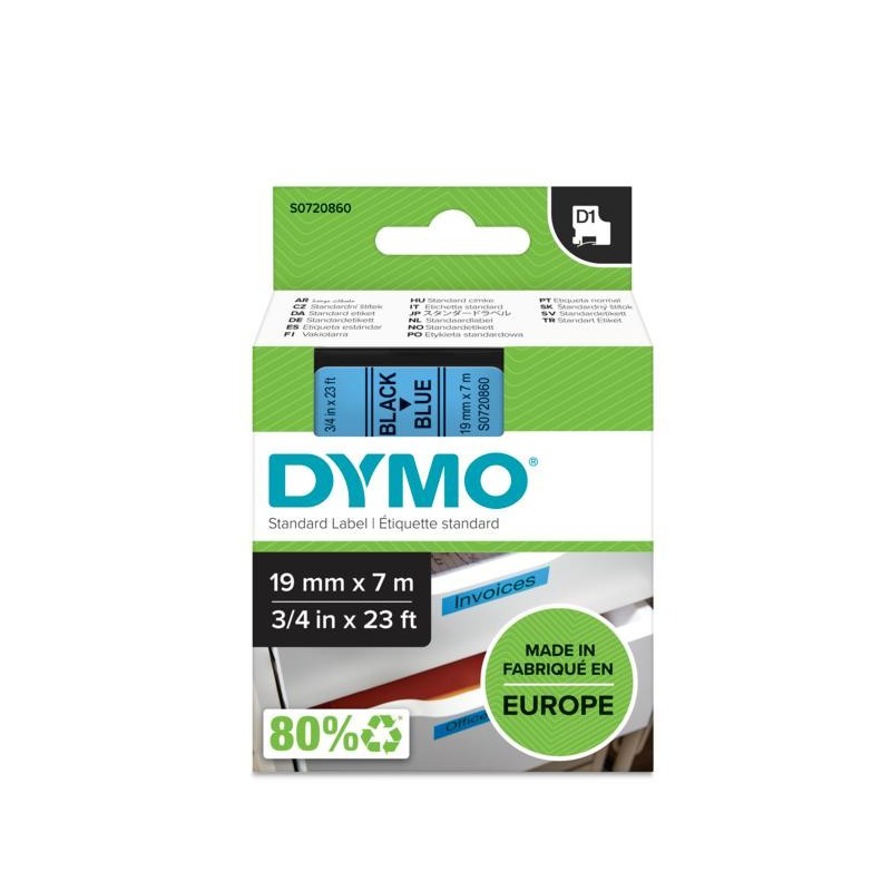 DYMO D1 - Standard Etichette - Nero su blu - 19mm x 7m