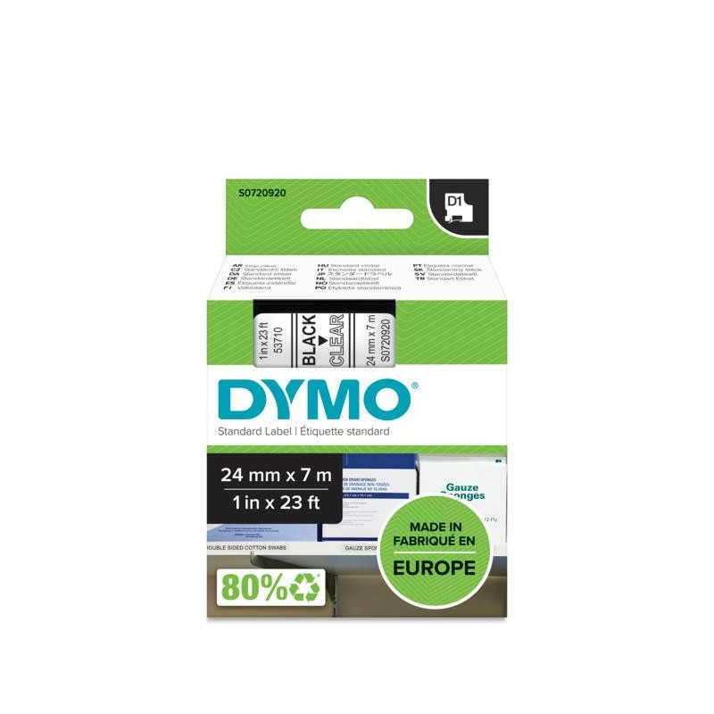 DYMO D1 - Standard Etichette - Nero su trasparente - 24mm x 7m