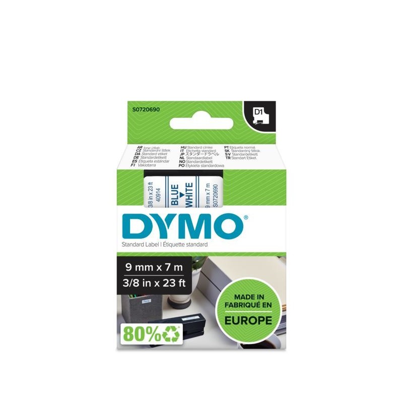 DYMO D1 - Standard Etichette - Blu su bianco- 9mm x 7m