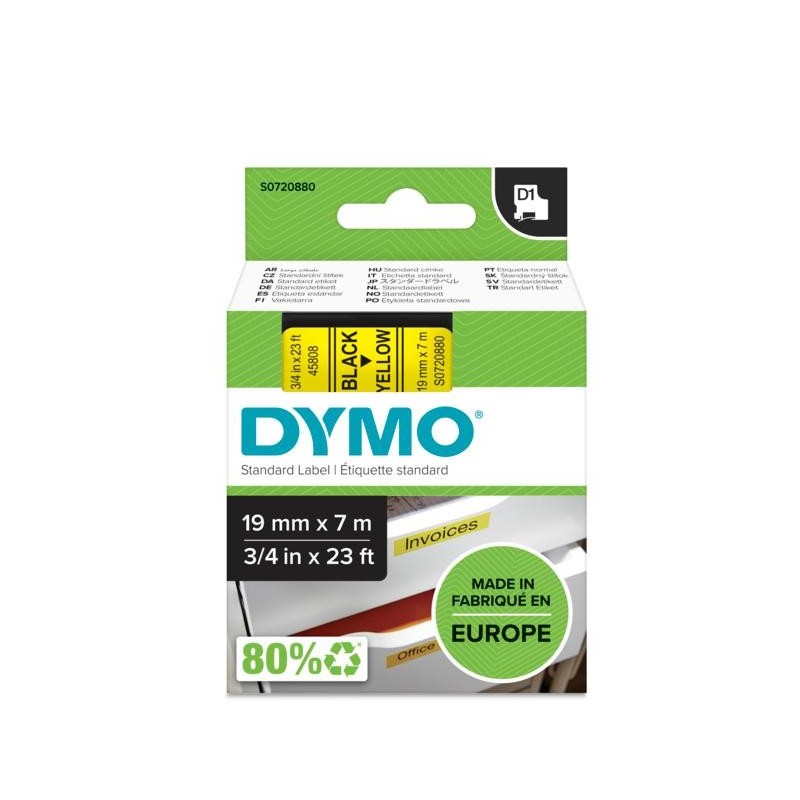 DYMO D1 - Standard Etichette - Nero su giallo - 19mm x 7m