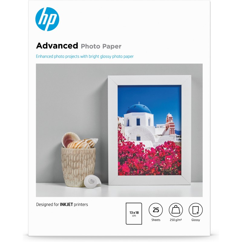 HP Carta fotografica Advanced, lucida, 250 g m2, 13" x 18" (127 x 178 mm), 25 fogli