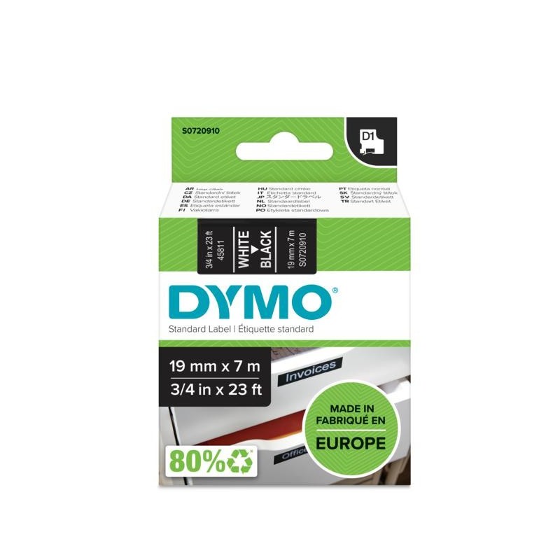 DYMO D1 - Standard Etichette - Bianco su nero - 19mm x 7m