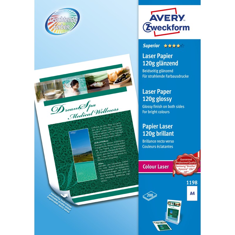Avery Premium Colour Laser Photo Paper 120 g m² carta inkjet A4 (210x297 mm) Lucida Bianco