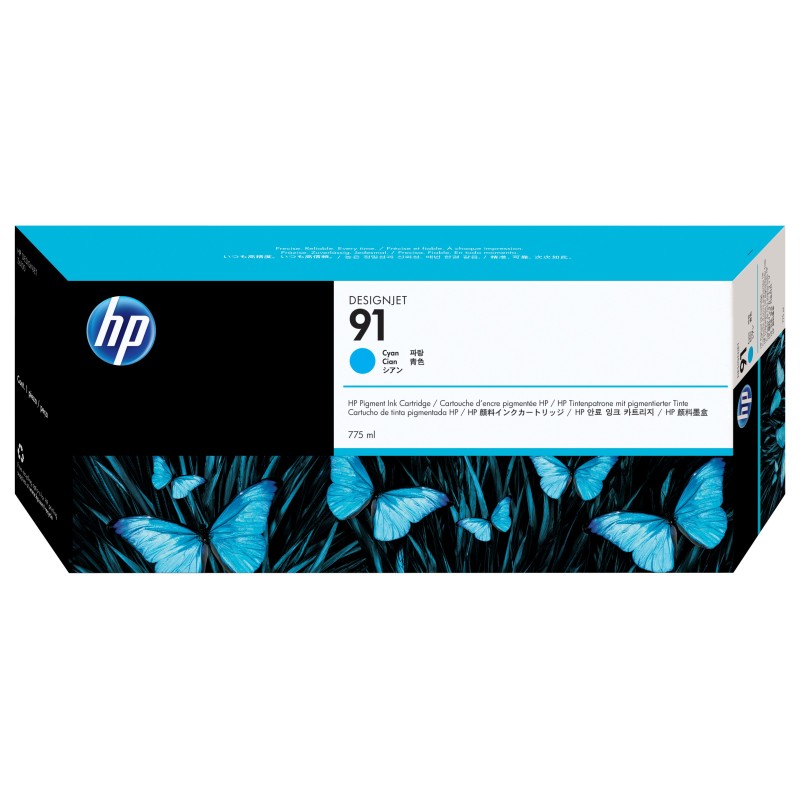 HP Cartuccia di inchiostro ciano pigmentato originale DesignJet 91 da 775 ml