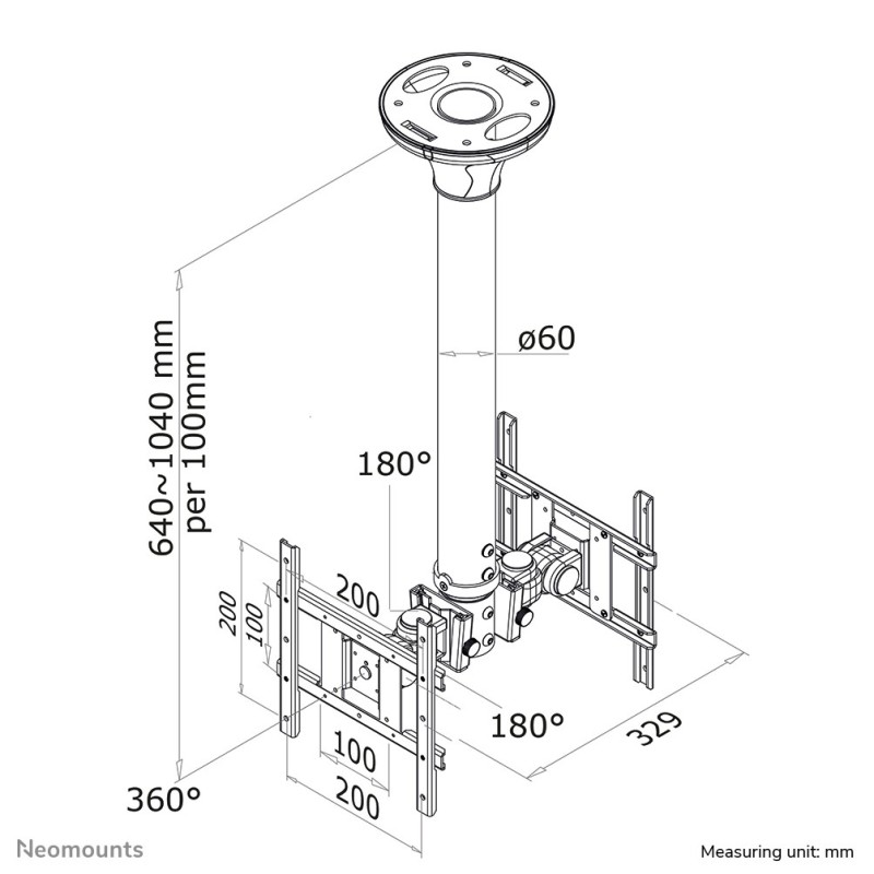 Neomounts Supporto da soffitto per schermi LCD LED TFT