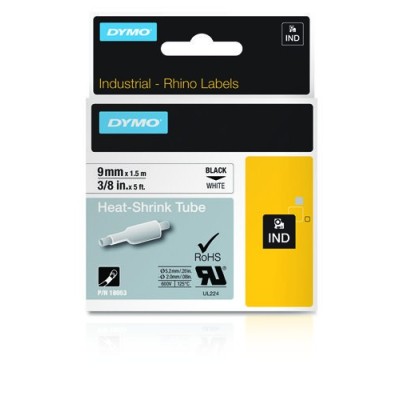 DYMO Etichette per tubi IND termorestringenti - 9mm x 1,5m - Nero su bianco