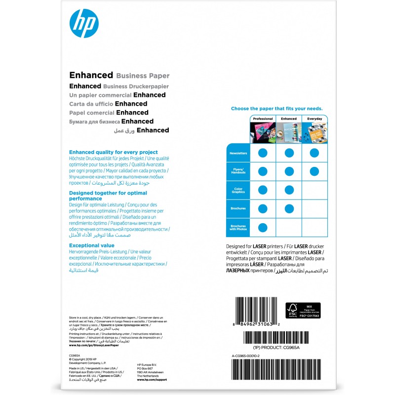 HP Confezione da 150 fogli carta professionale per stampe laser lucida 150 g m² A4 210 x 297 mm