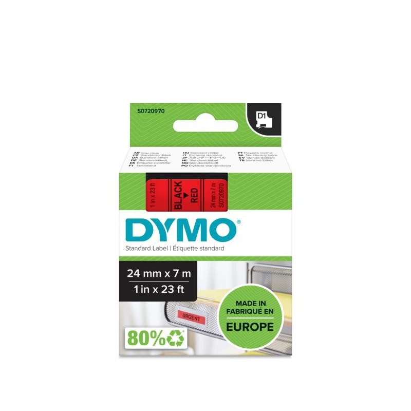 DYMO D1 - Standard Etichette - Nero su rosso - 24mm x 7m