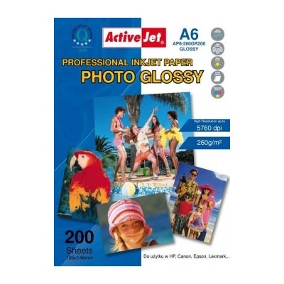 Activejet AP6-260GR200 carta fotografica A6 Bianco Lucida