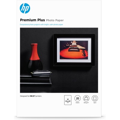HP Carta fotografica satinata Premium Plus, 300 g m2, A4 (210 x 297 mm), 20 fogli