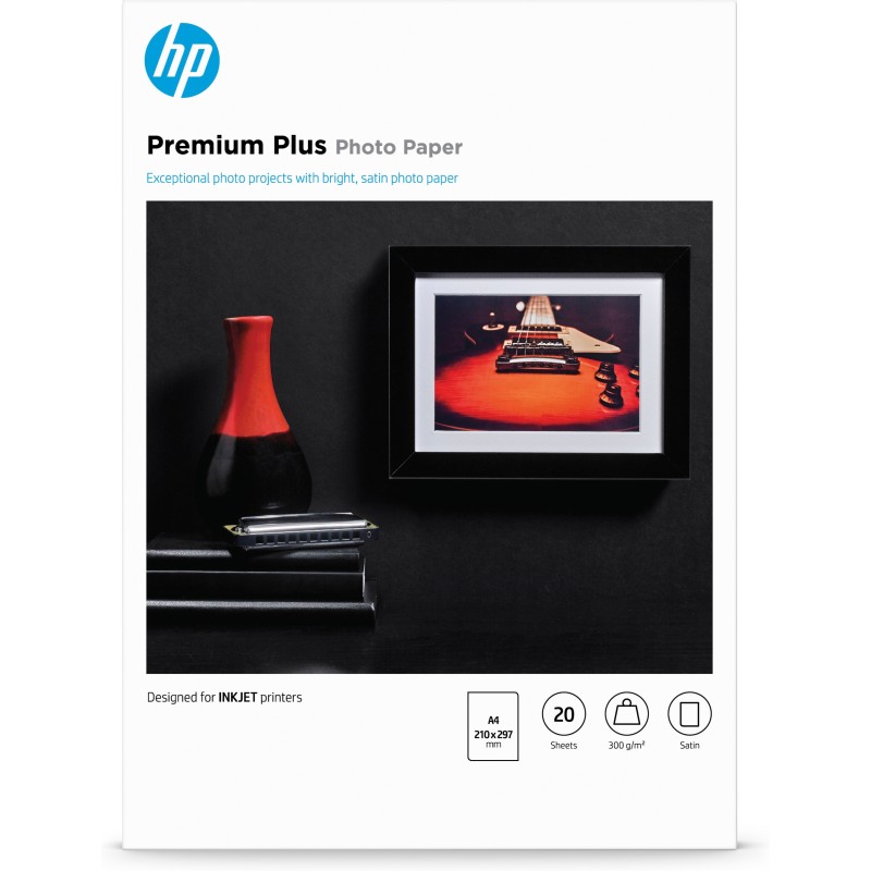 HP Carta fotografica satinata Premium Plus, 300 g m2, A4 (210 x 297 mm), 20 fogli