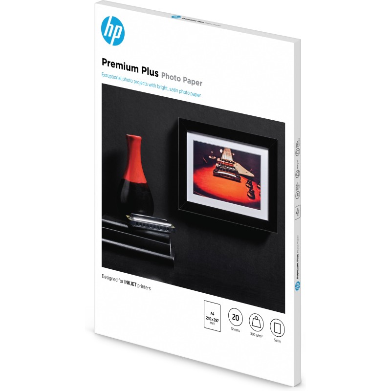 HP Carta fotografica satinata Premium Plus, 300 g m2, A4 (210 x 297 mm), 20 fogli