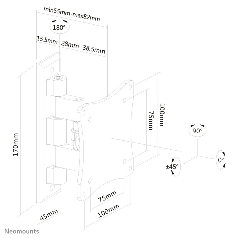 Neomounts Supporto a parete per monitor TV