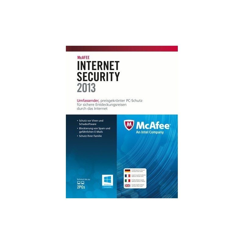 McAfee Internet Security 2013, 3u, DEU, FRE, ITA, ENG Sicurezza antivirus Tedesca, Inglese, Francese, ITA 3 licenza e