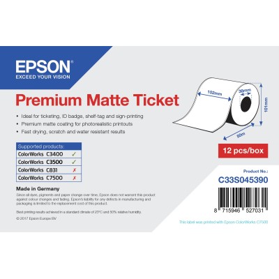 Epson Premium Matte Ticket - Roll  102mm x 50m