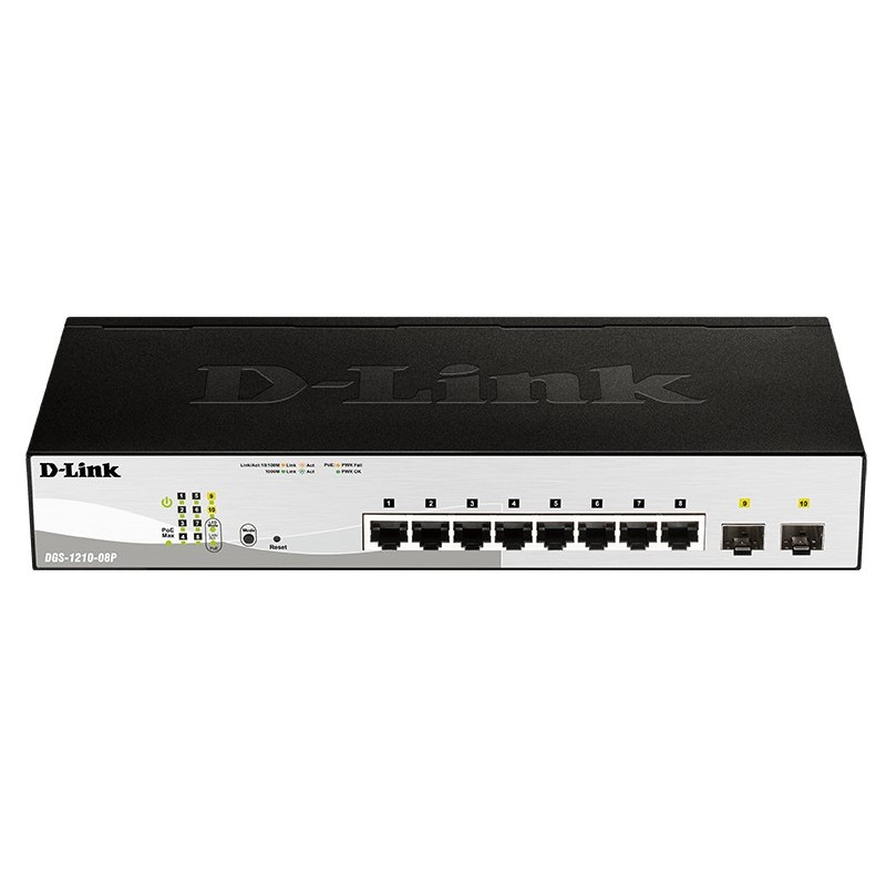 D-Link DGS-1210-08P switch di rete Gestito L2 Gigabit Ethernet (10 100 1000) Supporto Power over Ethernet (PoE) Nero