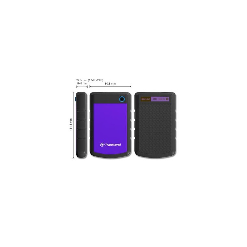 Transcend StoreJet 25H3P (USB 3.0), 2TB disco rigido esterno Nero, Viola