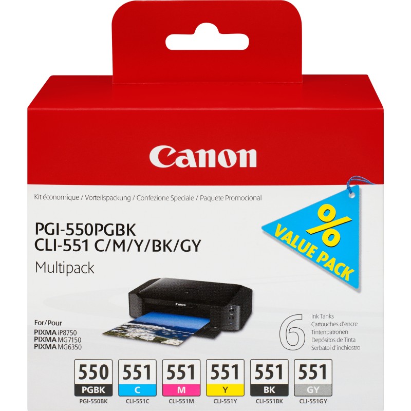 Canon Cartuccia d'inchiostro Multipack PGI-550 PGBK   CLI-551 BK C M Y GY