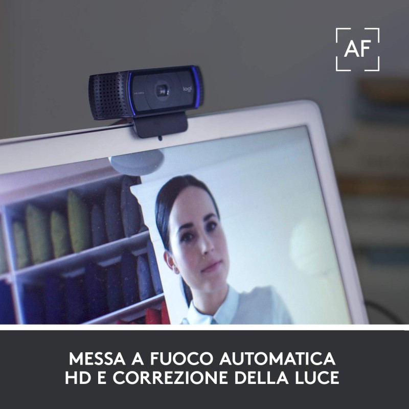 Logitech C920 HD Pro Webcam, Videochiamata Full HD 1080p 30fps, Audio Stereo ‎Chiaro, ‎Correzione Luce HD, Funziona con Skype,