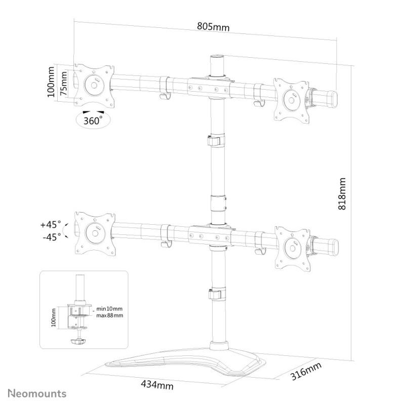 Neomounts Supporto da scrivania per monitor