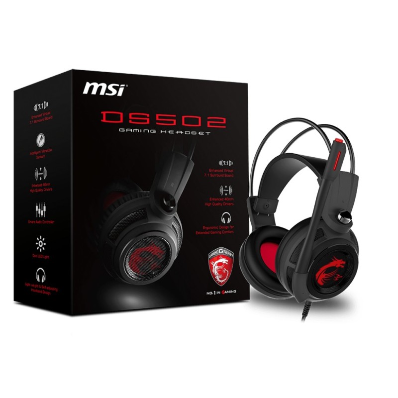 MSI DS502 GAMING HEADSET cuffia e auricolare Cablato A Padiglione Giocare Nero, Rosso