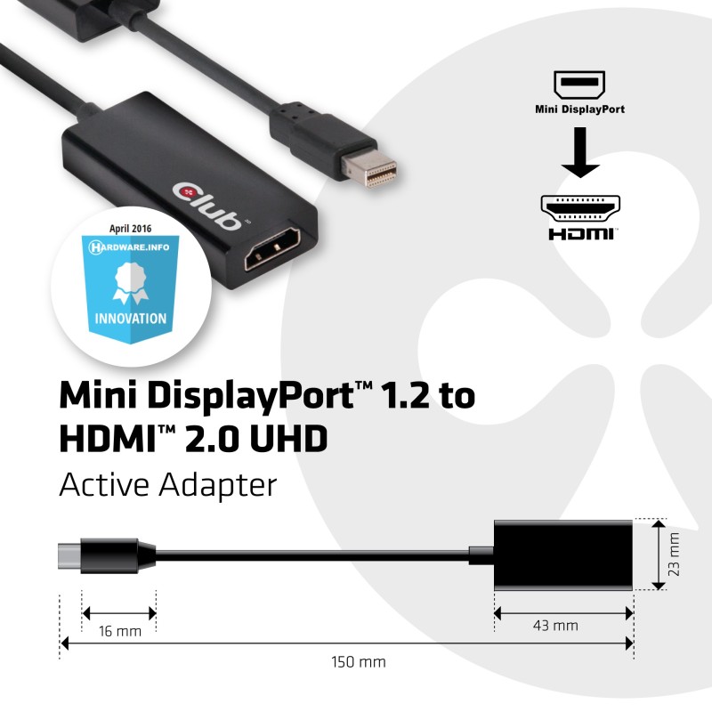 CLUB3D CAC-1170 adattatore per inversione del genere dei cavi Mini DisplayPort 1.2 HDMI 2.0 Nero