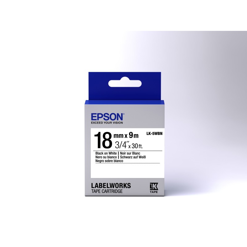 Epson Nastro fondo Standard Bianco per testo Nero 18 9 LK-5WBN