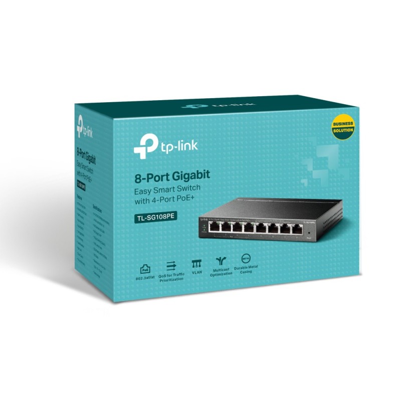 TP-Link TL-SG108PE switch di rete Gestito L2 Gigabit Ethernet (10 100 1000) Supporto Power over Ethernet (PoE) Nero