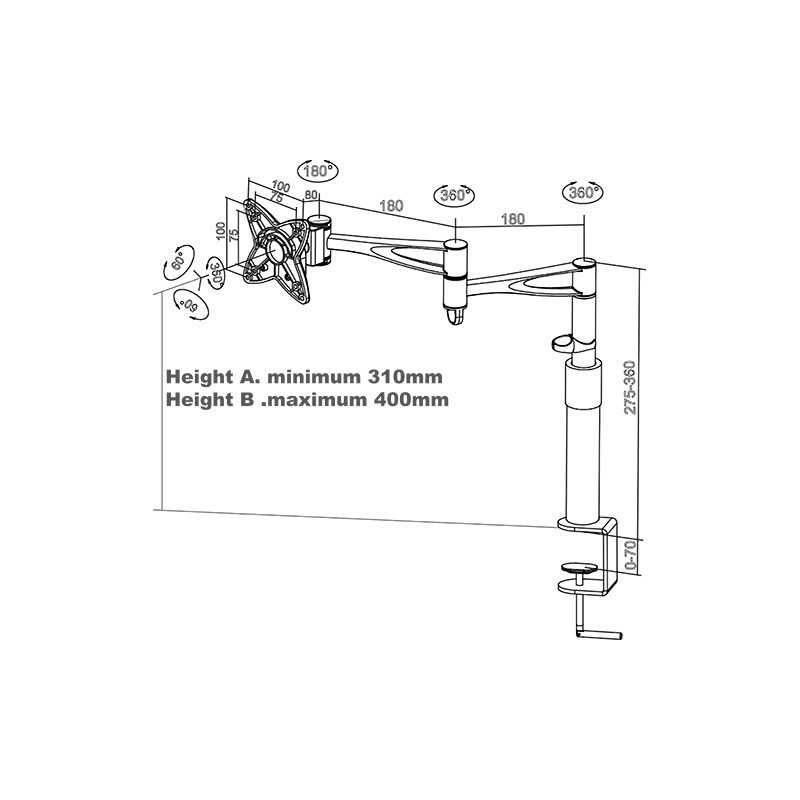 ITB MB0953 supporto da tavolo per Tv a schermo piatto 61 cm (24") Nero Scrivania