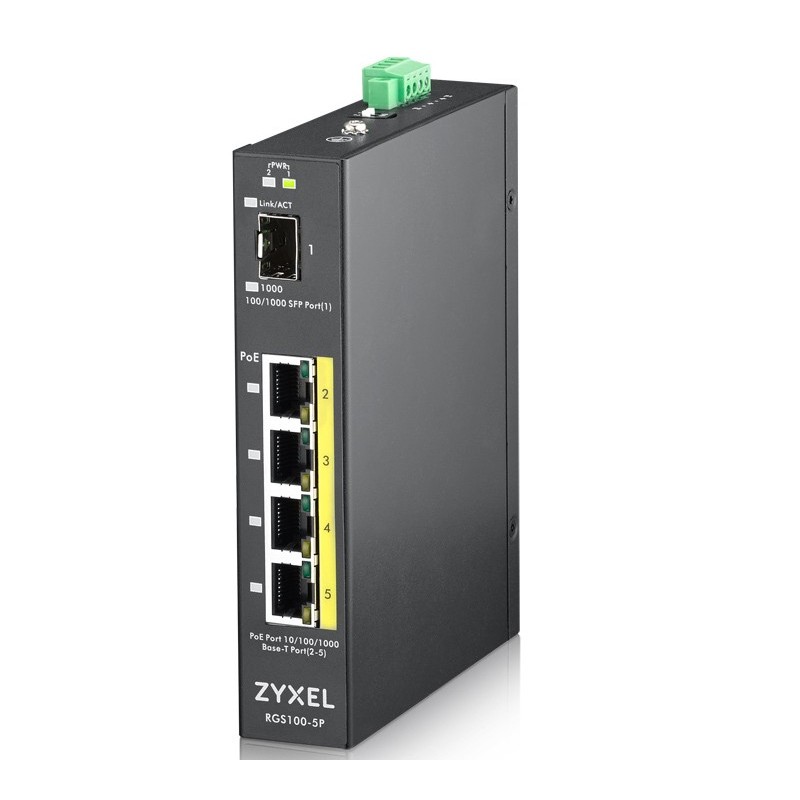 Zyxel RGS100-5P Non gestito L2 Gigabit Ethernet (10 100 1000) Supporto Power over Ethernet (PoE) Nero