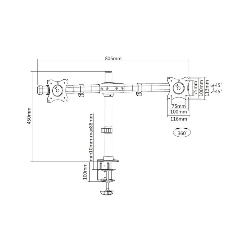 ITB MB3309 supporto da tavolo per Tv a schermo piatto 68,6 cm (27") Nero Scrivania