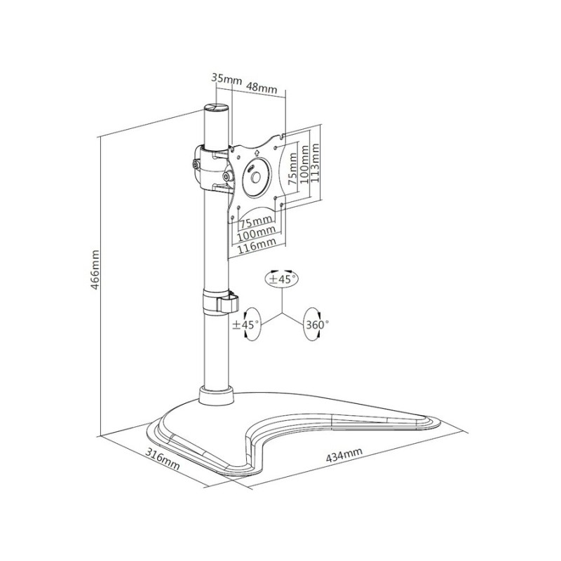 ITB MB3323 supporto da tavolo per Tv a schermo piatto 68,6 cm (27") Nero Scrivania