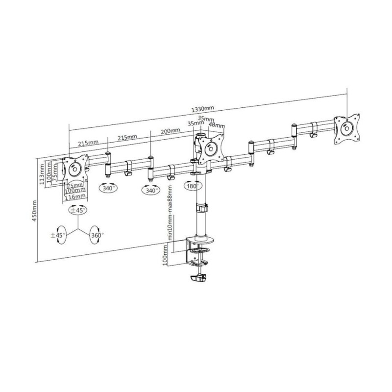 ITB MB3385 supporto da tavolo per Tv a schermo piatto 68,6 cm (27") Nero Scrivania