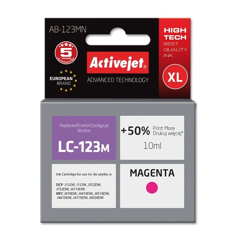 Activejet AB-123MN cartuccia d'inchiostro 1 pz Compatibile Resa elevata (XL) Magenta