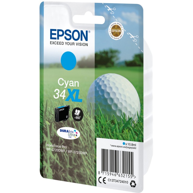 Epson Golf ball Singlepack Cyan 34XL DURABrite Ultra Ink